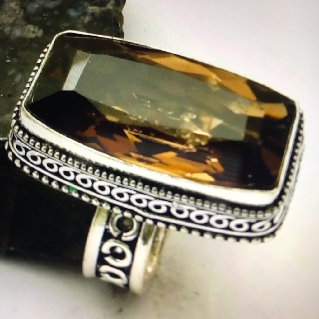 Smokey Topaz Stamped 925 Sterling Silver Ring